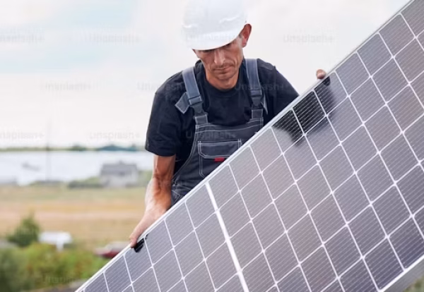 workers preforming a solar panel installation on a roof